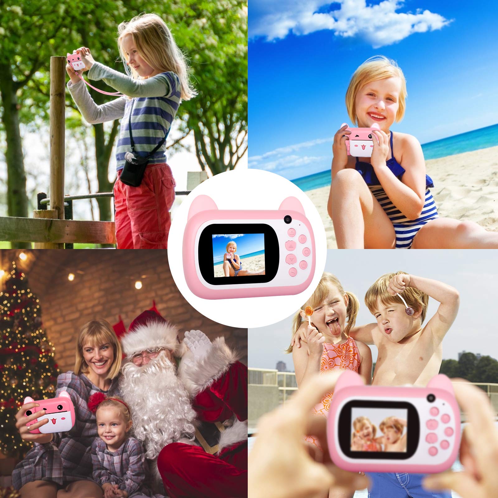 TOYOGO Instant Print Camera for Kids, Upgrade Selfie Kids Camera, Digital No Ink Video Camera with 3 Rolls Print Paper Camera, 1000 mAh,Dual Lens,1080P HD Video Recorder for Girls Boys Gifts Toys Pink