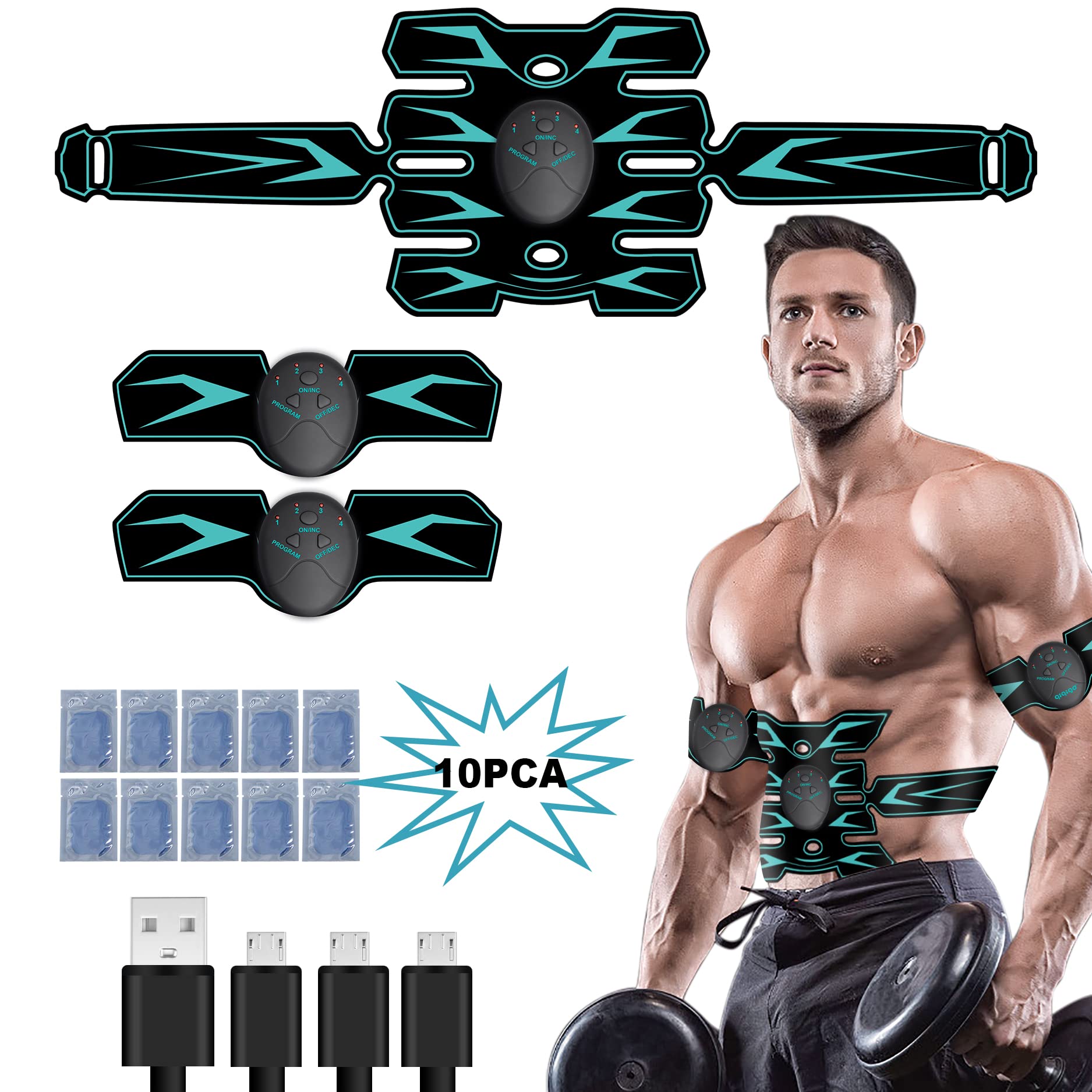 EMS Muscle Stimulator, Professional Waist Trainer for Men and Women,8 Pads Abs Trainer Abdominal Muscle Toner,Electronic Toning Belts,Workout Home Fitness Device for Abdomen,Arm,Leg