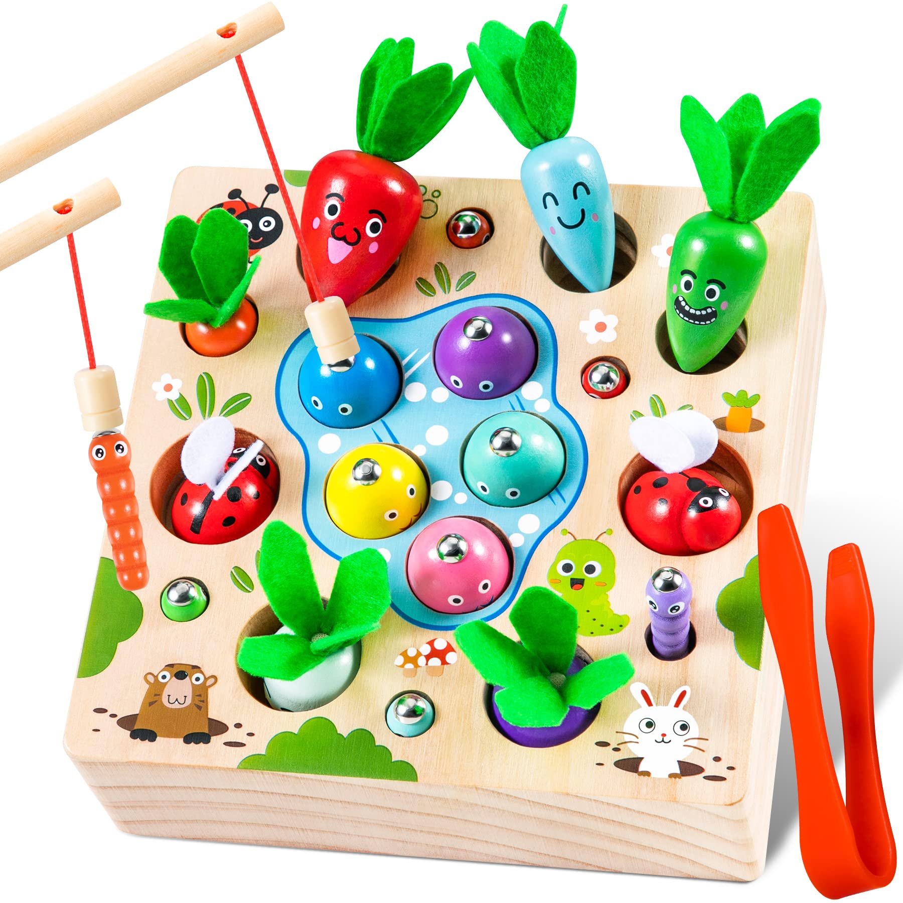 Wooden Toy for Boys Toddler 1-3 Years Old Montessori Preschool Kids Carrot  Learning Magnetic Fishing