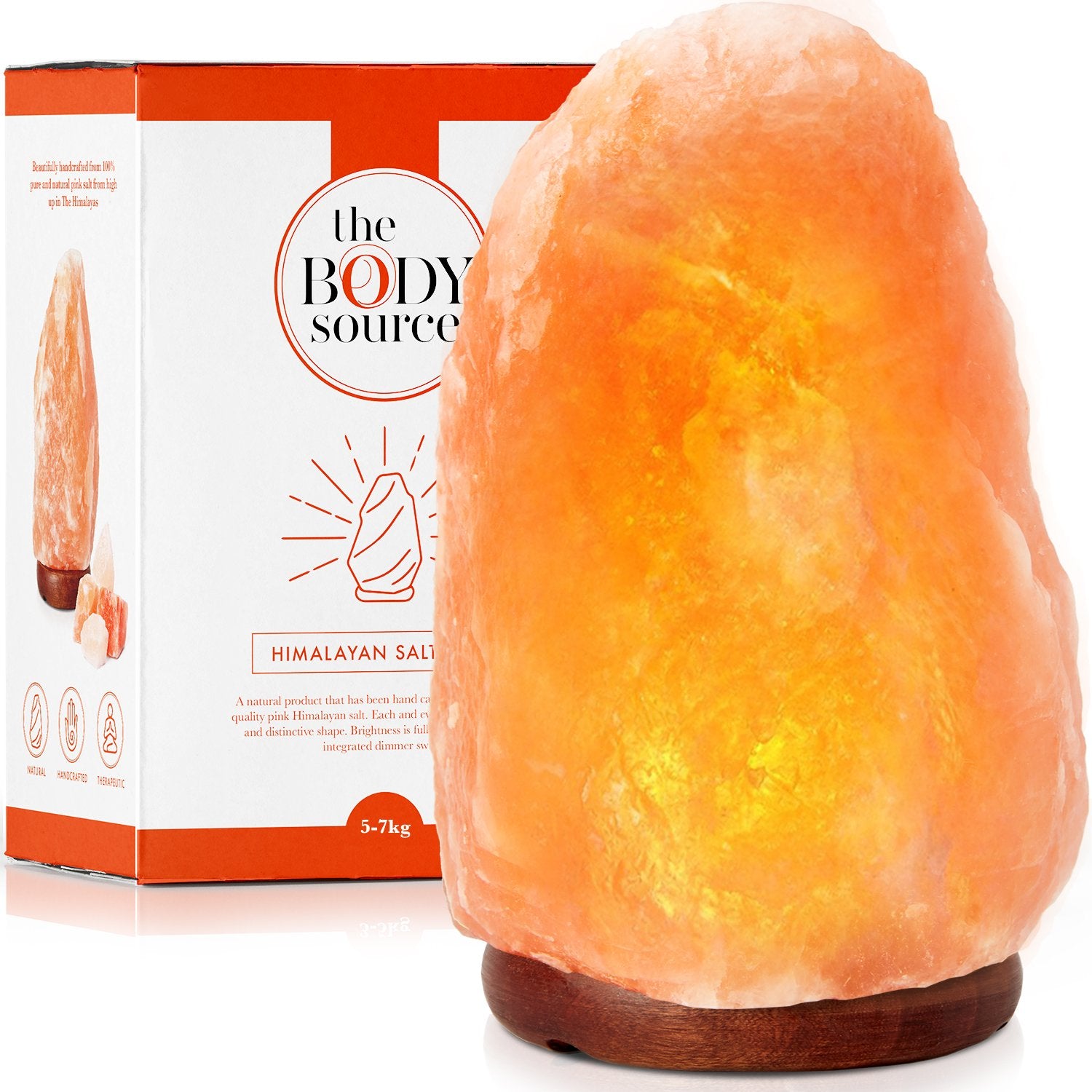 The Body Source Himalayan Salt Lamp (5-7kg) with Dimmer Switch - All Natural and Handcrafted with Wooden Base