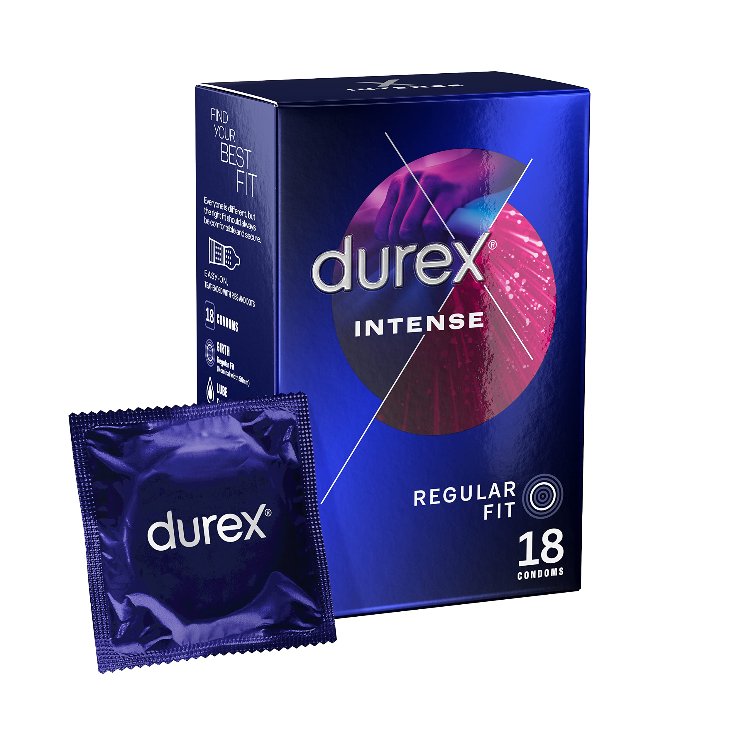 Durex Intense Condoms, 18 Condoms (1 Pack) (Packaging May Vary)