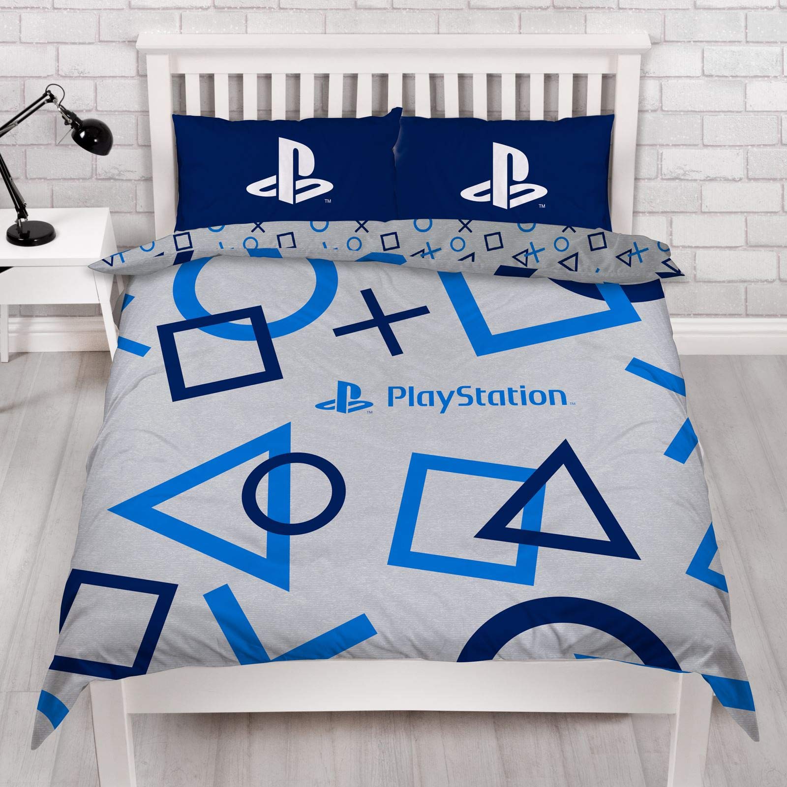 Character World Playstation Blue Double Duvet Cover Officially Licensed Sony Playstation Reversible Two Sided Gaming Bedding Design with Matching Pillowcase, Polycotton, Blue, PYSBLEDD001UK2