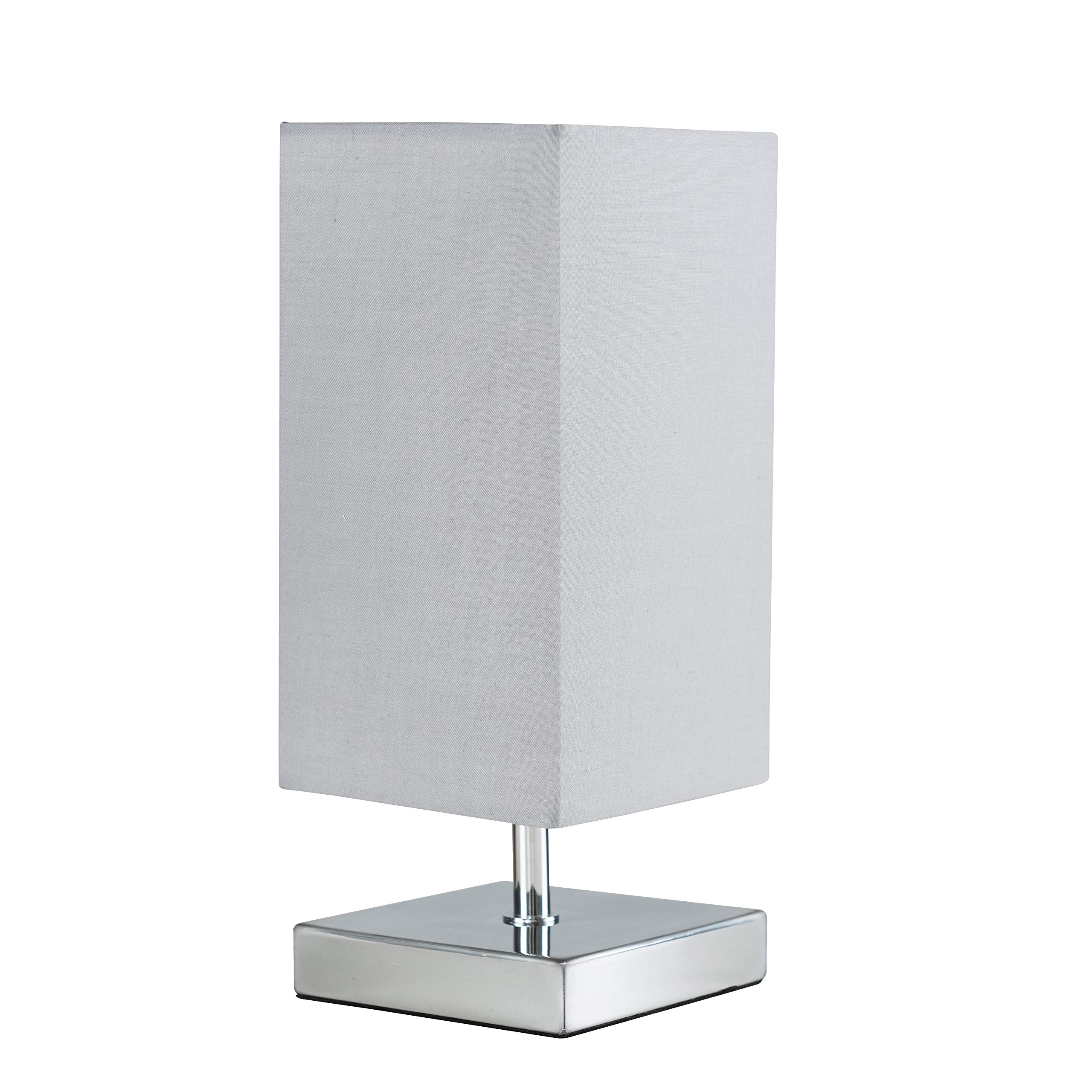 Modern Square Polished Chrome Touch Table Lamp with a Grey Shade