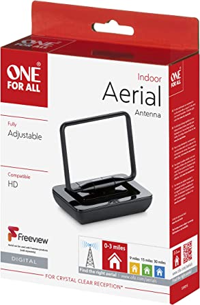 One For All Unamplified Indoor Digital TV Aerial - Ready to receive Freeview and Analogue TV Signals within a range of 3 miles – HD Ready - HDTV Antenna – UHF/VHF – black - SV9015