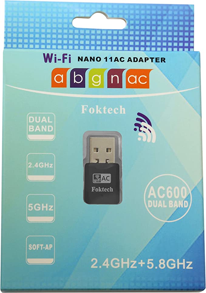 Foktech Wifi Dongle, AC600 802.11ac Dual Band 5GHz Mini Wireless Network USB Wifi Adapter for PC Desktop Laptop, Support Windows 11/10/8/7/Vista/XP, Mac Os X 10.9-10.15