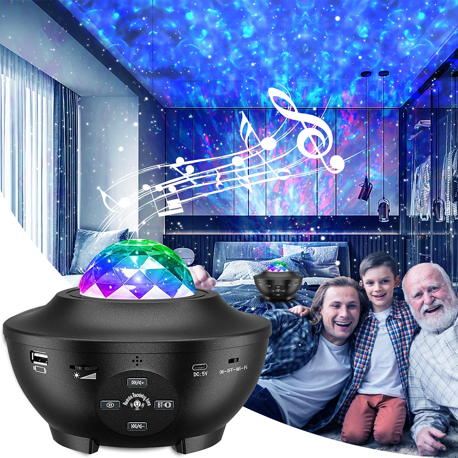eLinkSmart Star Projector, Night & Ocean Lamp with Multiple Light Modes & Timer, Galaxy Projector with Bluetooth Speaker, Children's Night Lighting, Sky Light for Bedroom/Gameroom/Party, USB C Power