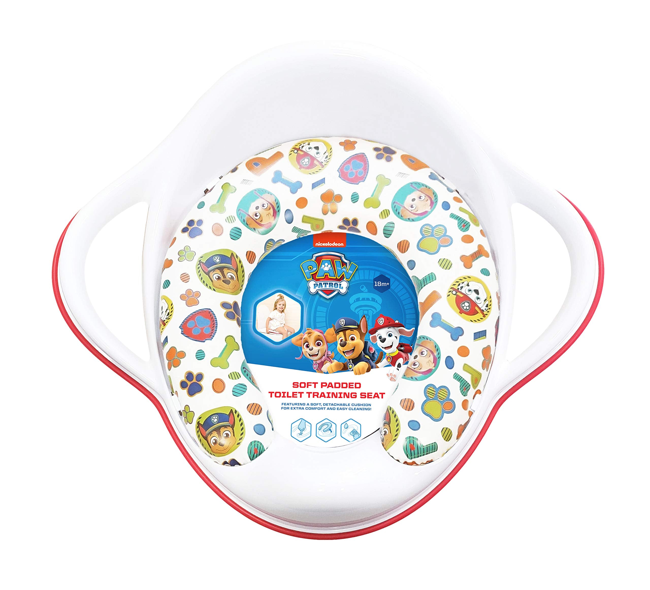Paw Patrol Solution EU Soft Padded Training Seat with High Back & Handles, Portable for Travel & Easy to Clean, Toilet Train Your Child with Their Favourite Character, Anti Slip, Plastic, White/Red