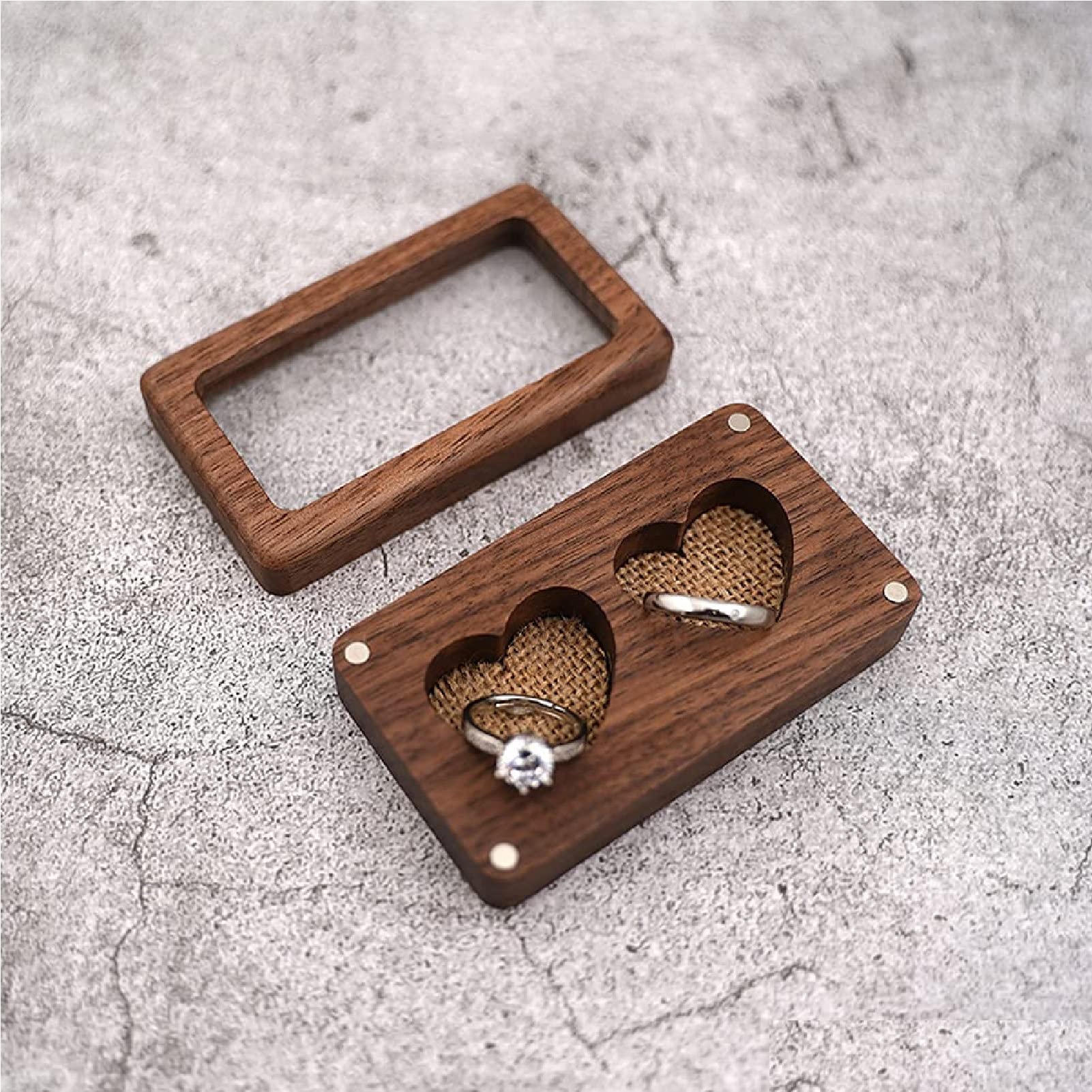 Kisbeibi Wooden Ring Box, Jewelry Box Ring Holder Case Ring Box with Cushion,Gift Holder Jewelry Storage Box for Proposal Wedding Engagement Birthday(Wooden)