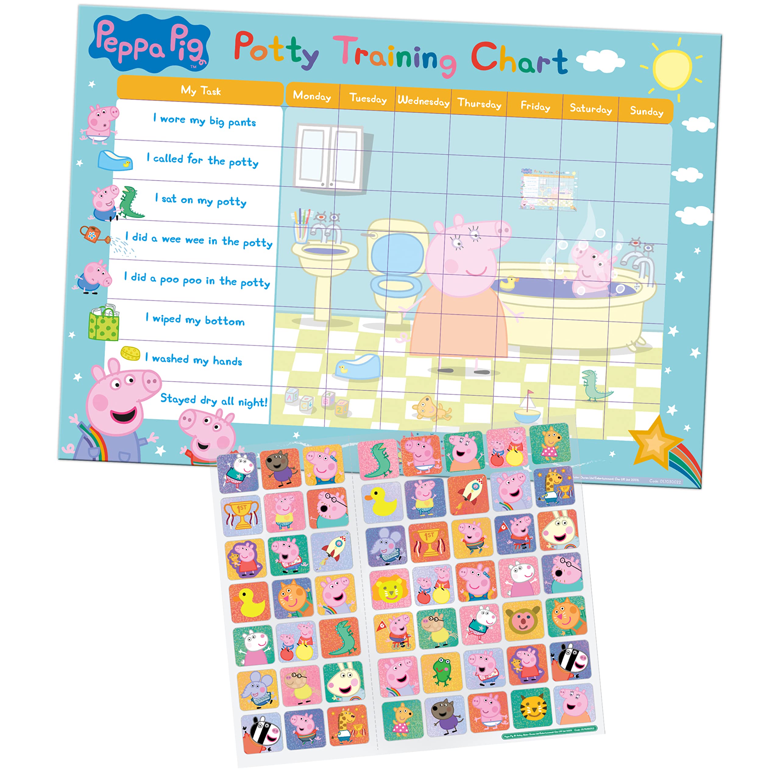 Paper Projects 01.70.30.022 Peppa Pig Potty and Toilet Training Reward Chart and 56 Sparkly Stickers, Pink