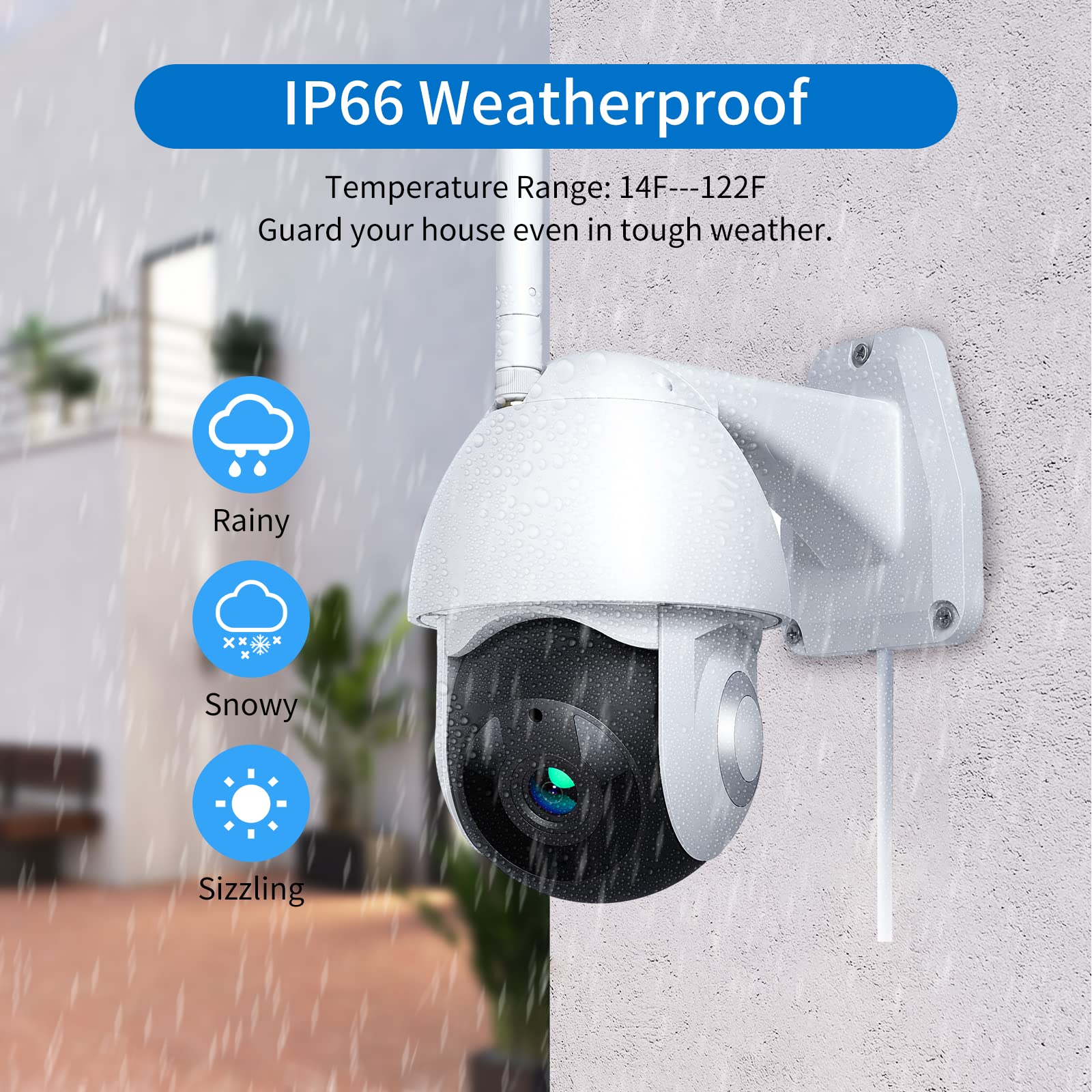 Security Camera Outdoor 1080 FHD 360°View Night Vision IP66 Waterproof WiFi Camera with Motion Detection, Body Tracking 2-Way Audio for Home Security, White
