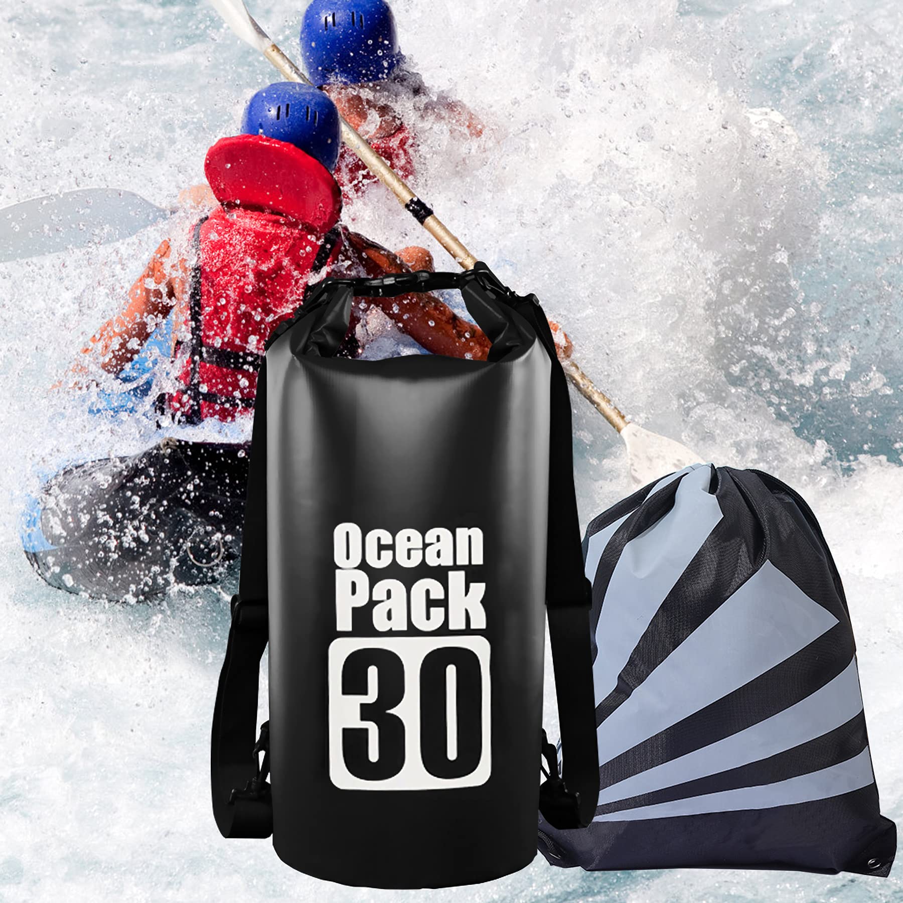 2 Pcs Waterproof Dry Bag,30L Bucket Bag for Outdoor,Swimming Storage,Adjustable Double Shoulders Backpack for Travel Beach Diving Rafting Boating Fishing,Snowboarding,Unisex Sports Drawstring Pocket