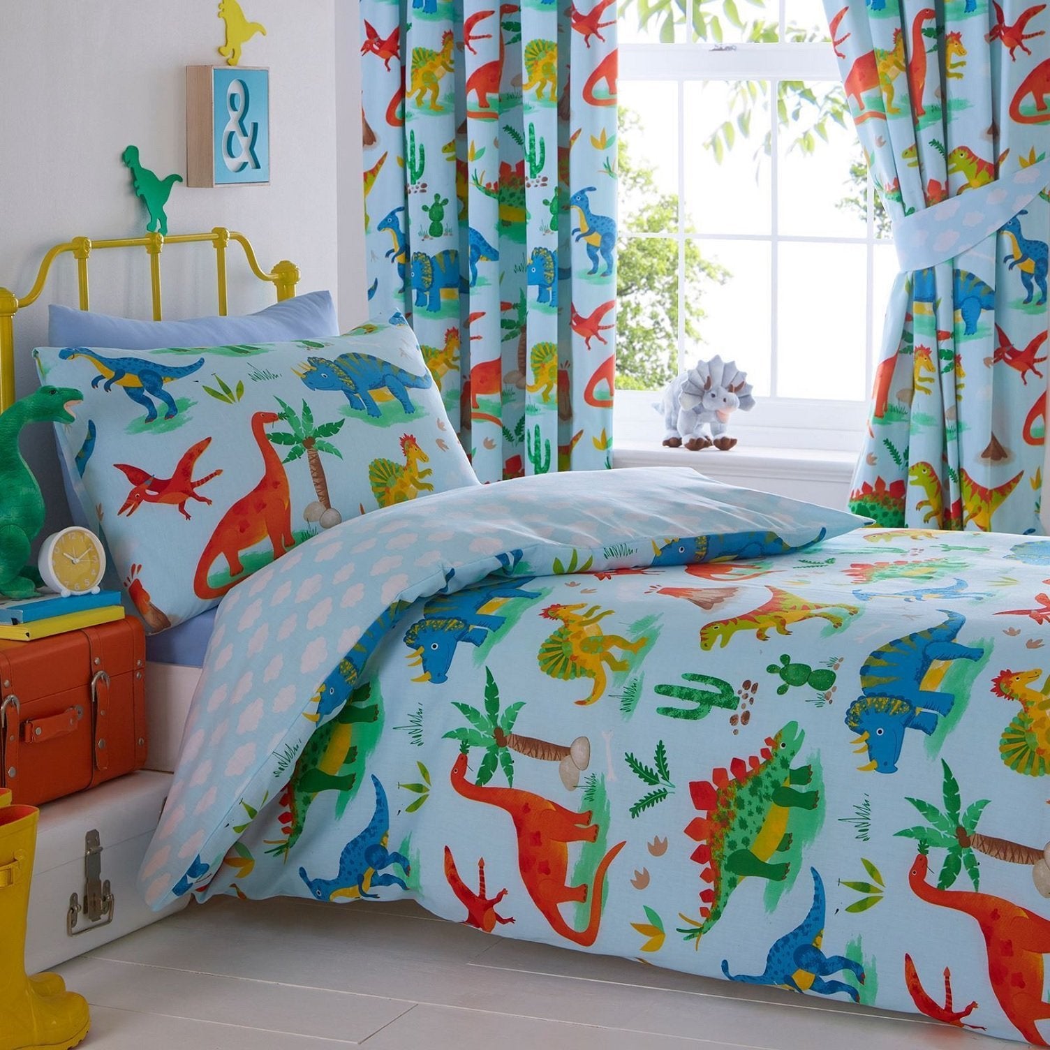 "Kids Club Dinosaurs Bed Duvet Cover and Pillowcase Set, Polyester-Cotton, Blue, Single,".