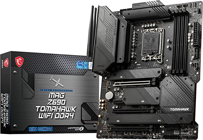 MSI MAG Z690 TOMAHAWK WIFI DDR4 Motherboard ATX - Supports Intel 12th Gen Core Processors, LGA 1700 -70A VRM, Memory Boost (DDR4-5200MHz/OC), 1 x PCIe 5.0 x16, 3 x M.2 Gen4/ x4, Wi-Fi 6, Black