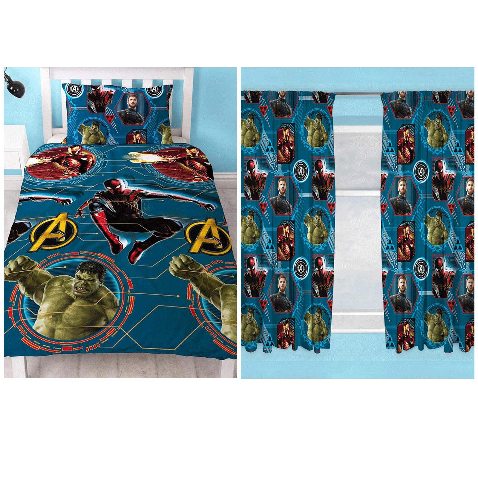 Marvel Avengers Force Single Duvet Cover Set + Matching Curtains 72" Drop