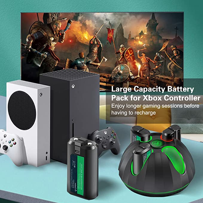 4*1300mAh Rechargeable Controller Battery Pack for Xbox Series X S One,Controller Charger Station Play and Charge Kit Accessories Compatible for Xbox One /X/S/Elite/Series X S Original Controller