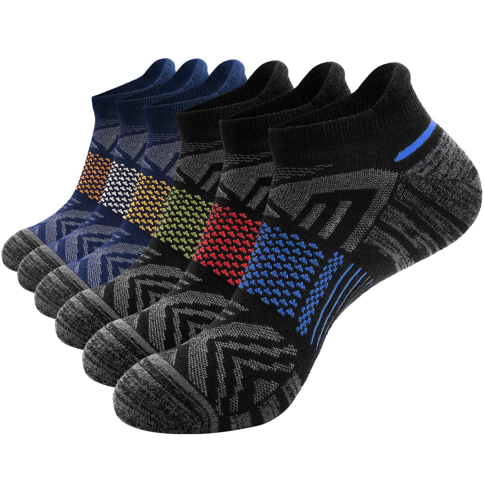 Niofind Mens Socks, 6 Pairs Ankle Socks for Men Women, Cushioned Cotton Trainer Socks Low Cut Breathable Running Socks, Anti Blister Athletic Sports Socks Unisex