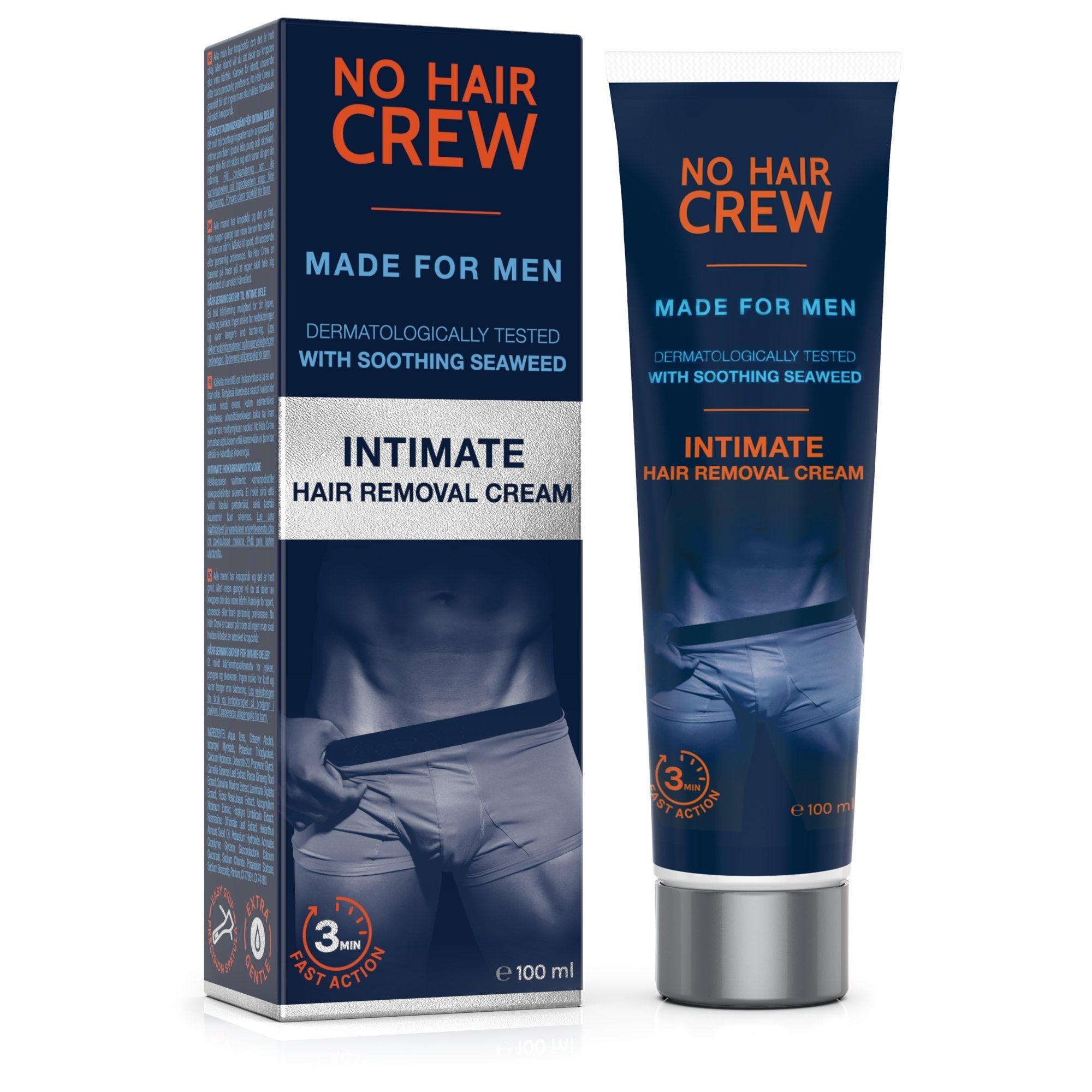 NO Hair Crew Intimate Hair Removal Cream - Extra Gentle Depilatory Cream for Sensitive Areas. Made for Men, 100 ml