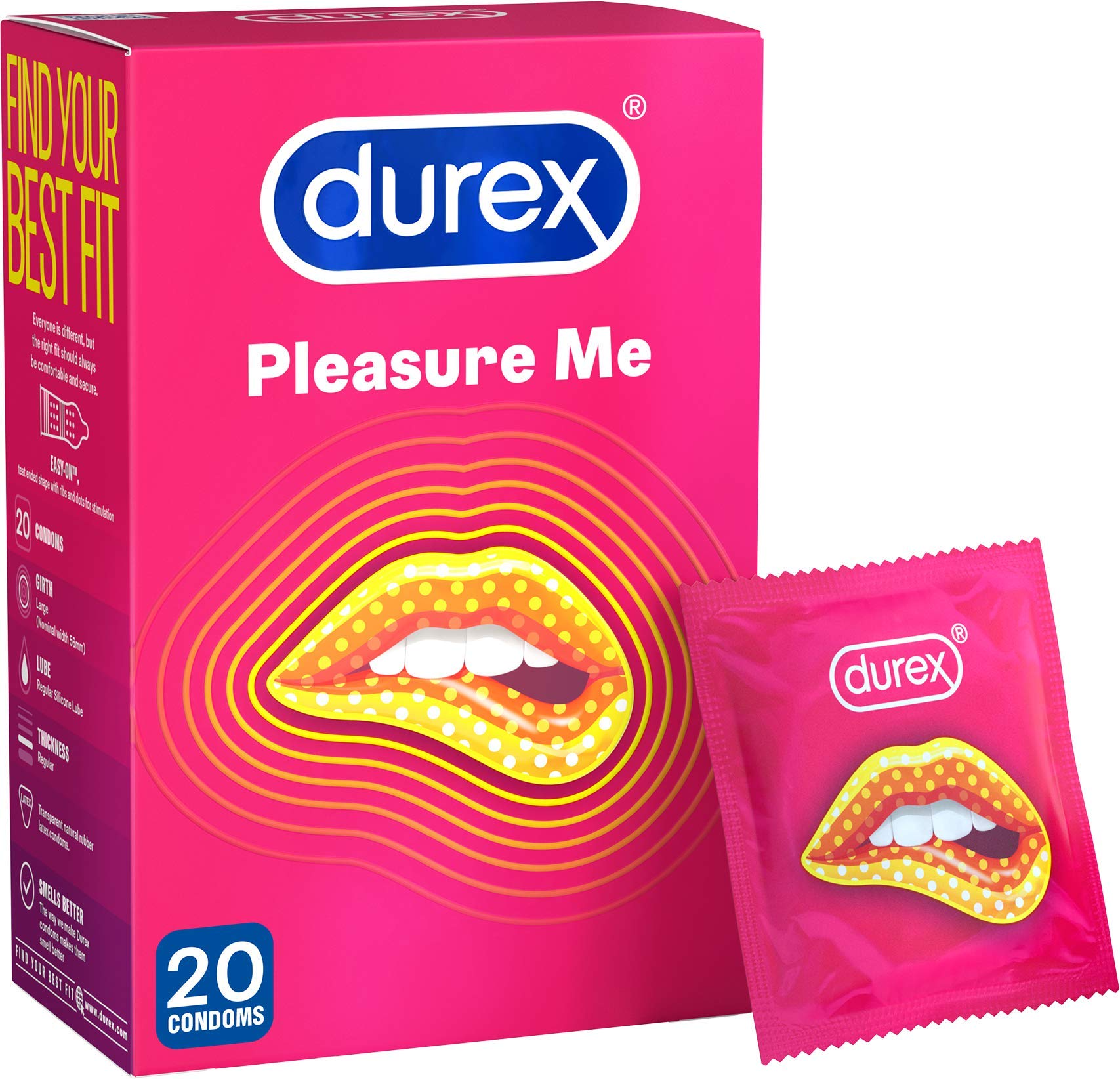 Durex Pleasure Me Condoms, 20 Condoms (1 Pack) (Packaging May Vary)