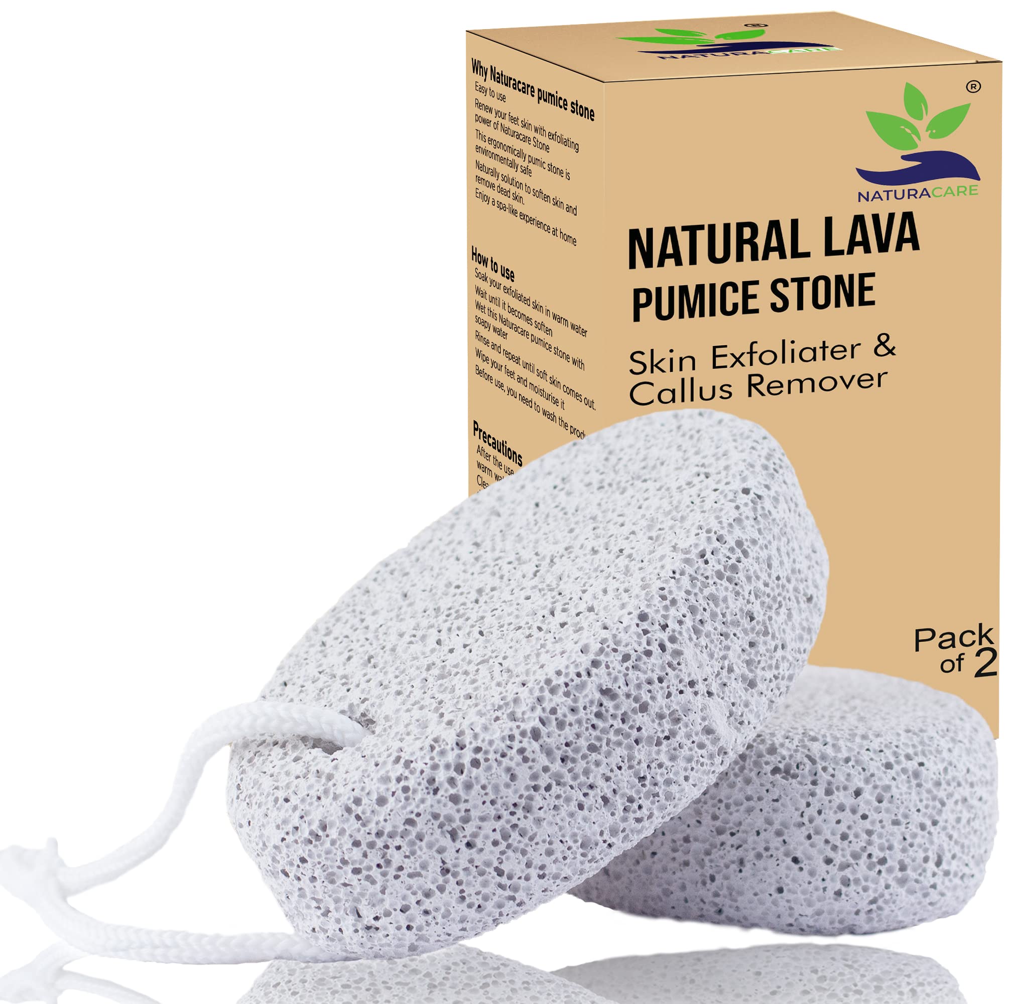 Naturacare Pumice Stone 2Pcs, Natural Lava Foot Scrubber Pumice Stone for feet/Hands/Body, Natural Foot File Men/Women and Hard Skin Callus Remover for Skin Exfoliation