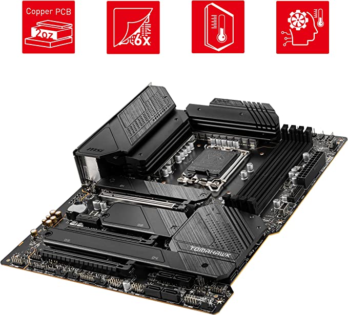 MSI MAG Z690 TOMAHAWK WIFI DDR4 Motherboard ATX - Supports Intel 12th Gen Core Processors, LGA 1700 -70A VRM, Memory Boost (DDR4-5200MHz/OC), 1 x PCIe 5.0 x16, 3 x M.2 Gen4/ x4, Wi-Fi 6, Black