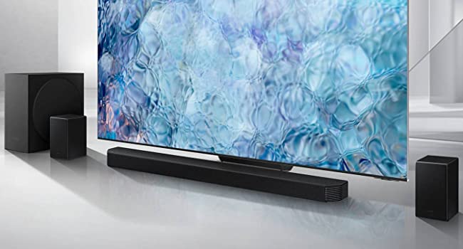 Samsung Q950A Soundbar Speaker With Wireless Subwoofer & Rear Speakers (2021) - 11.1.4ch Dolby Atmos Sound System With DTS:X, Spacefit Sound, Built In Alexa & Airplay, Adaptive Sound & Q-Symphony