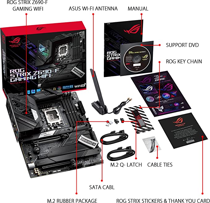 ASUS ROG STRIX Z690-F GAMING WIFI, Intel Z690 LGA 1700 ATX motherboard, PCIe®5.0, 16+1 power stages, DDR5, WiFi 6E, Intel®2.5 Gb LAN, four M.2, M.2 backplate, PCIe®Slot Q-Release