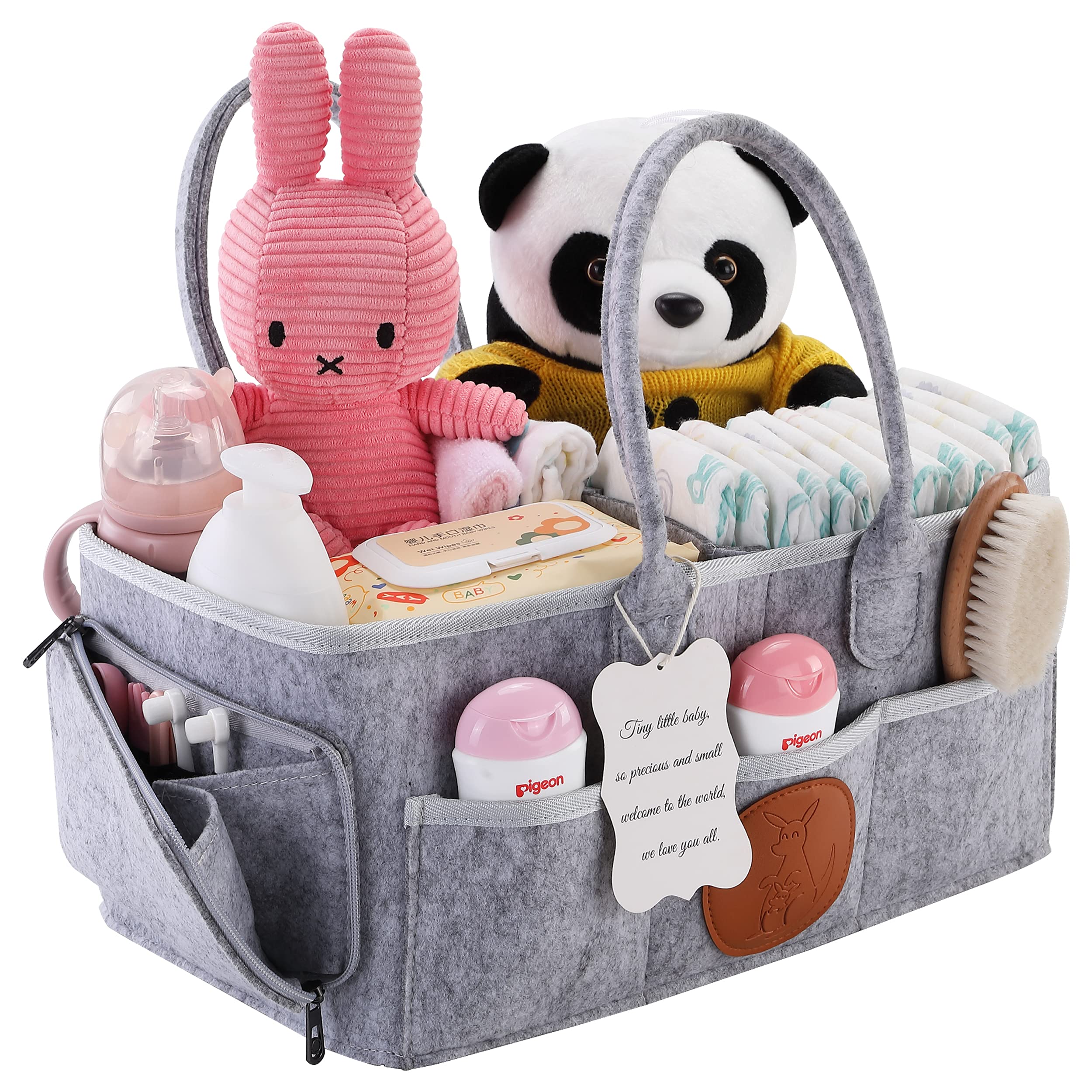 Junior's Cart - Baby Nappy Caddy Organizer - Baby Storage Caddy with Handle | Premium Quality with Zipper Pocket | Portable Nursery Storage Diaper Caddy Organiser (Grey)