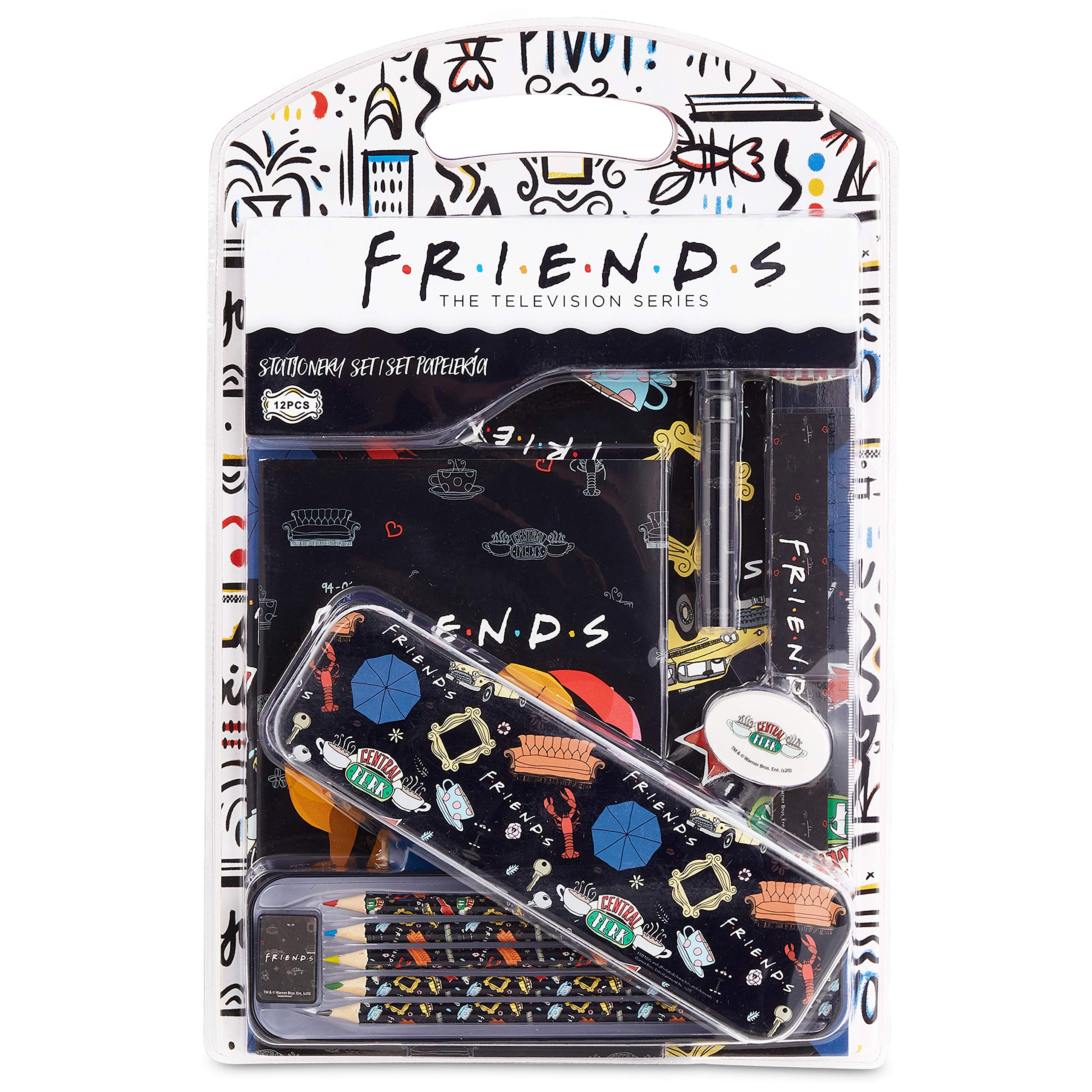 Friends Stationary Set, Back To School Supplies For Kids Includes Kawaii Pencil Case, Small Ruler, Pens, A4 Notebook, Sharpener, A5 Notepad, Erasers, Official Tv Show Merchandise, Cool Gifts
