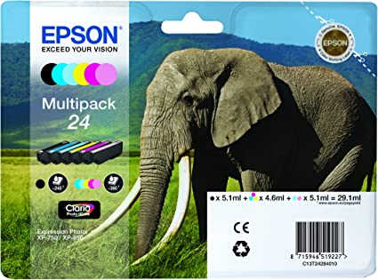 Epson 24 Elephant Genuine Multipack, 6-colours Claria Photo HD Ink Cartridges