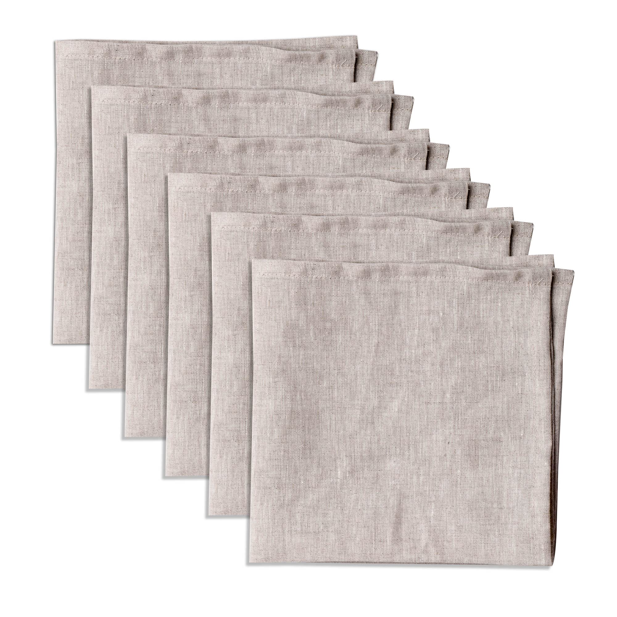 Linendo 100% Pure Linen Dinner Cloth Napkins 38 x 38 cm Natural - Set of 6 Pack European Flax Natural Fabric Washable for Home and Kitchen