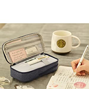 Folding Pencil Case, TOYESS Multifunction Stand Pencil Holder Durable Canvas Stationery Makeup Bag for Boys Girls, Black