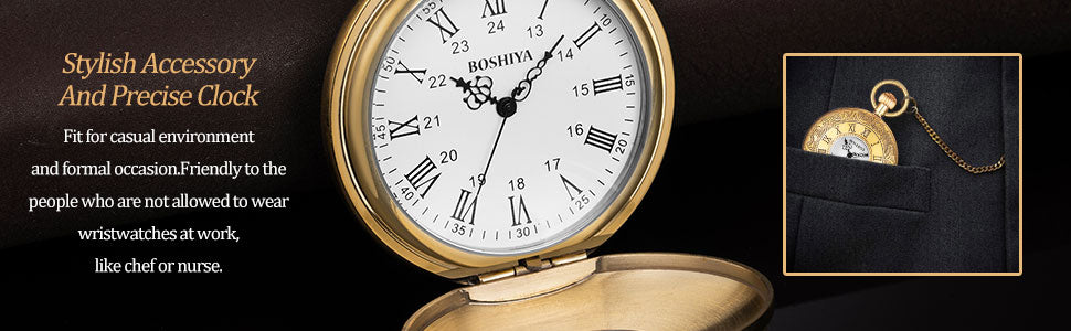 BOSHIYA Men's Roman Vintage Full Copper Japan Quartz Second&24hours Sub-dials Pocket Watch in Box