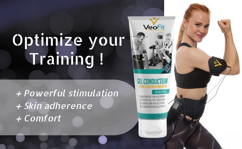 VEOFIT- Conductive Gel for Ab Belt Eucalyptus 1x250mL, Electrostimulators, EMS TENS Electrodes - Improves electrode contact and protects the skin - Made in France