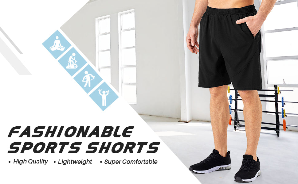 Kyopp Men's Shorts Casual Sports Shorts Workout Gym Running with Zip Pockets Quick Dry Rugby Shorts