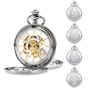 ManChDa Mens Pocket Watch Classic Mechanical Hand-Wind Pocket Watch Steampunk Roman Numerals Fob Watch for Men Women with Chain + Gift Box