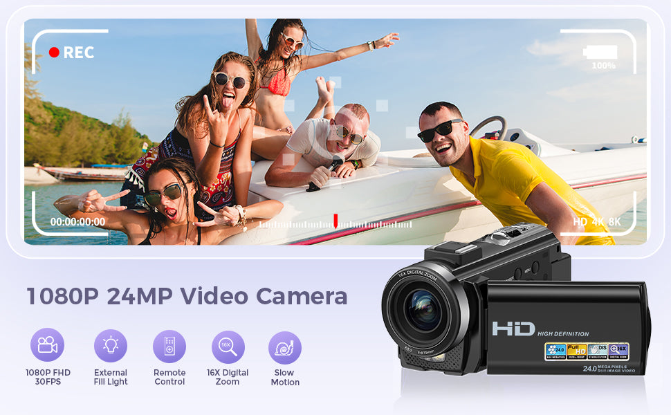 Video Camera Camcorder, Full HD 1080P Digital YouTube Vlogging Camera Recorder,Video Camera 30FPS 3.0 Inch LCD 270 Rotatable Degrees IPS Screen with Remote Control 2 Batteries