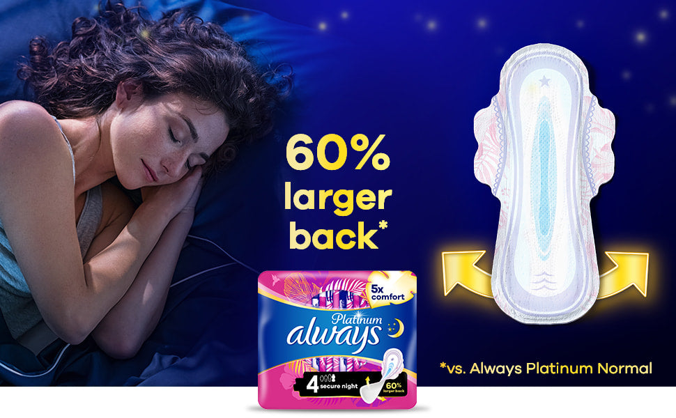 Always Platinum Night Sanitary Towels Wings Super Saving Box, 64 Pads