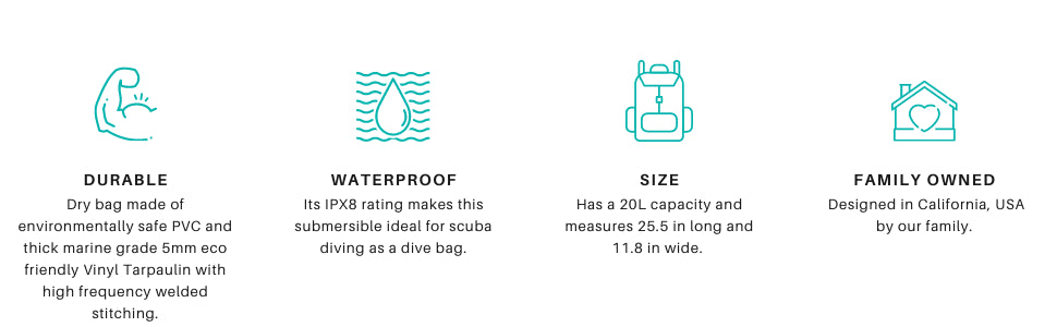 FE Active Dry Bag Waterproof Backpack - 20L Eco Friendly Hiking Backpack. Ideal for Camping Accessories & Fishing Gear. Great Travel Bag, Beach Bag for Kayak & Boating | Designed in California, USA