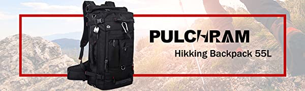 Pulchram Hiking Backpack 55 Liters Large capacity Waterproof Shockproof Ultra Resistant Climbing Backpack Camping Backpack Oxford with Rain Cover Safety Lock Black