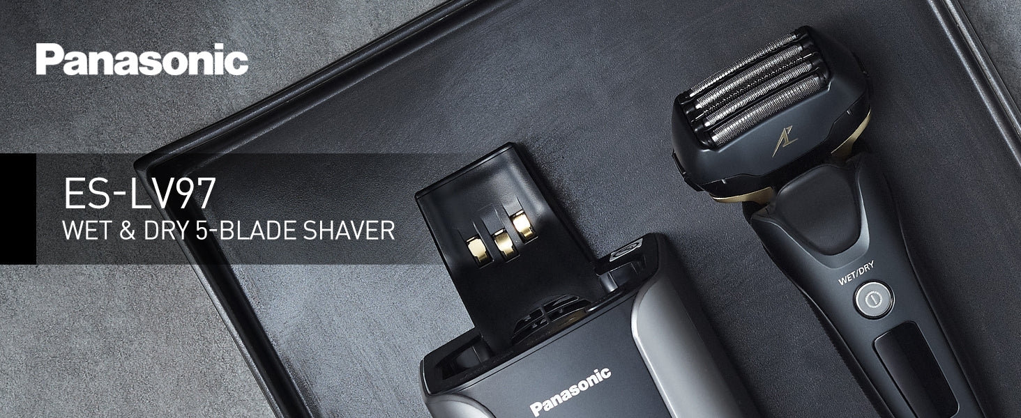 Panasonic ES-LV97 Wet and Dry Rechargeable 5-Blade Electric Shaver with Cleaning & Charging Stand ( UK 2pin Bathroom Plug)