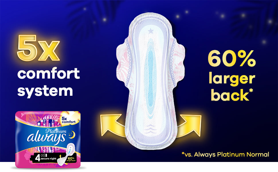 Always Platinum Secure Night (Size 4) Sanitary Towels With Wings 56 Pads, Always Ultra's Best Comfort & Protection