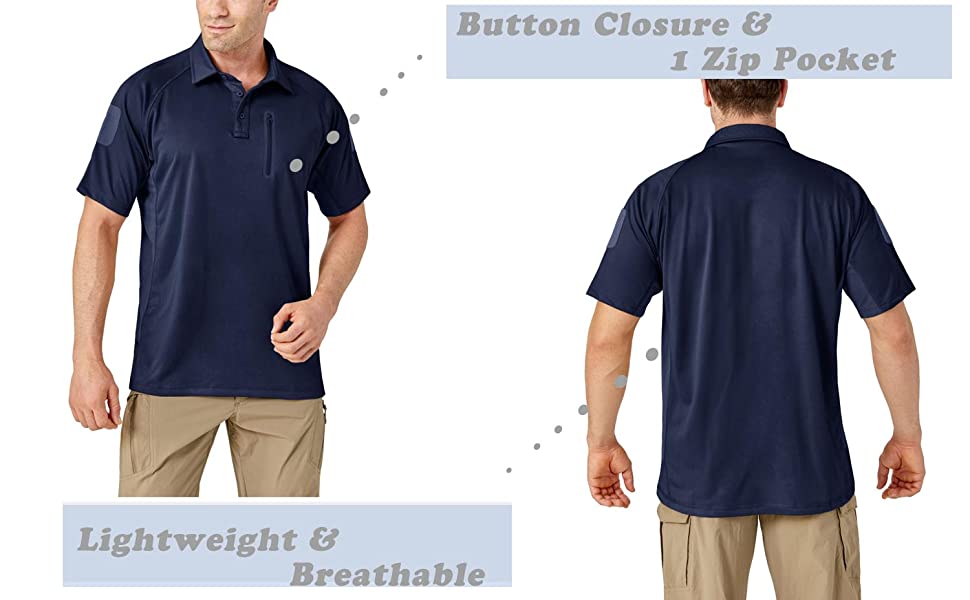 KEFITEVD Men's Military Combat T-Shirt Summer Short Sleeve Golf Polo Shirts with Zipper Pockets