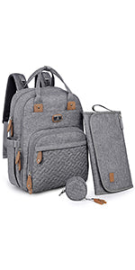 Changing Bag Backpack, Dikaslon Large Nappy Back Pack Multifunction Baby Bags with Portable Changing Mat, Pacifier Holder, and Stroller Straps, for Mom and Dad (Dark Grey)
