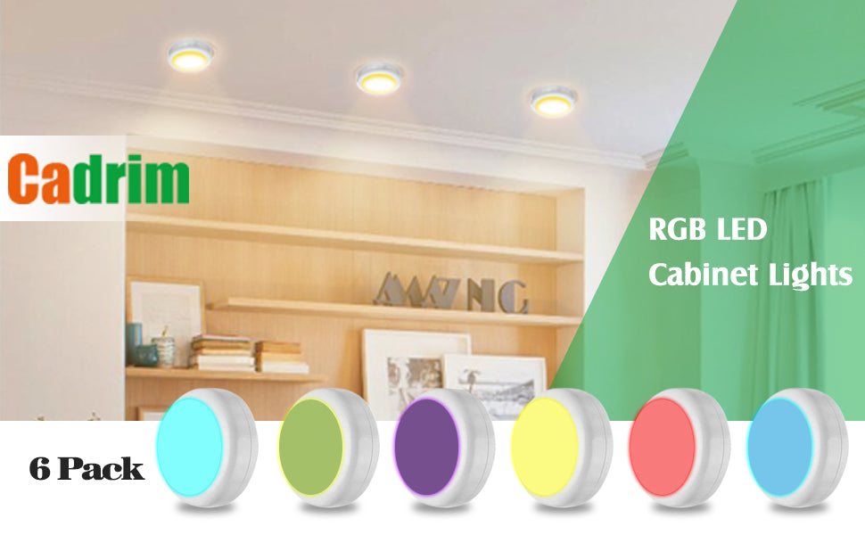 Under Cabinet Lights RGB Wireless Lights LED Closet Lights Night 4000K Dimmable 6pc Cadrim 13 Colors Changing Remote Control Brightness Adjustable Timer Battery Powered Light Kitchen Wardrobe Cupboard