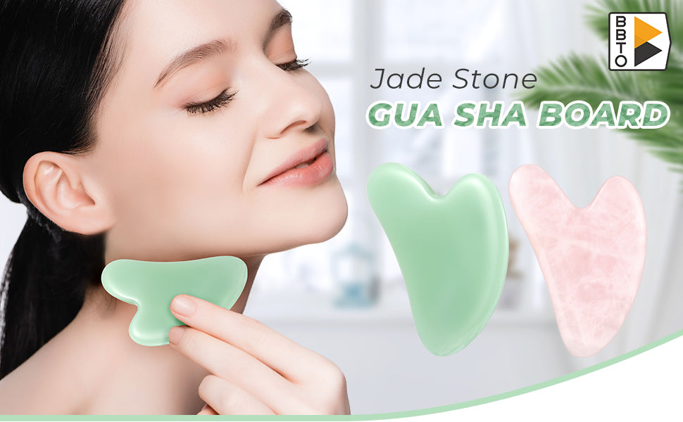 Jade Stone Gua Sha Board Face Scrapping Massager Quartz Natural Facial Stone Scraper Gua Sha Massage Tool Skin Care Guasha Tool Use with Oil Serum and Eye Mask, Green