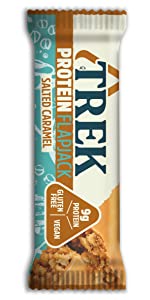 Trek High Protein Salted Caramel Flapjack - Gluten Free – Plant Based Protein - Healthy Snack Bars, 50 g (Pack of 16)