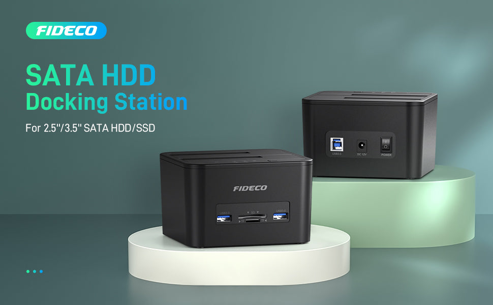 FIDECO Docking Station, USB 3.0 Hard Drive Docking Station for 2.5 and 3.5 inch SATA HDD or SSD, Support Offline Clone, TF & SD Card Reader, and 2x 18TB Hard Drives