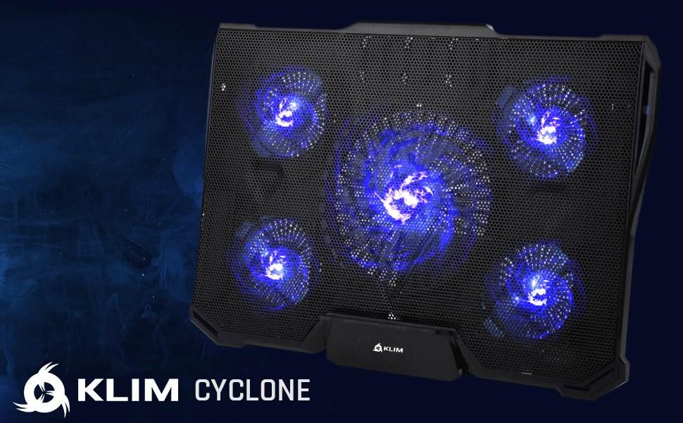 KLIM Cyclone - Laptop Cooling Stand - Maximal Cooling - XL Laptop Stand With 5 Cooling Fans - Compatible with PS5 PS4 Gaming Laptop Cooling Pad (Blue) [New 2022 Version]