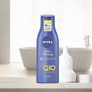 NIVEA Firming Body Lotion Q10 + Vitamin C (400ml), Firming Body Cream with Q10 & Vitamin C, NIVEA Moisturiser for Firmer Skin, NIVEA Body Lotion for Dry Skin