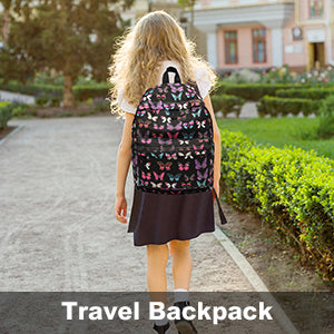 Kono Girls Casual Daypack School Bag Backpacks for Children Students Teenagers Butterfly Printed Bookbag Women Canvas Travel Rucksack (Black)